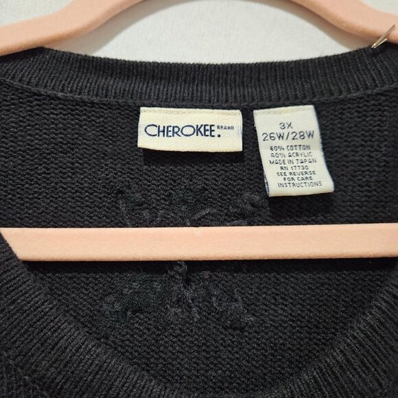 VINTAGE BLACK CARDIGAN W EMROIDERED BLACK SNOWFLAKES SPARKLE COTTON 3X - 4X - Picture 5 of 6